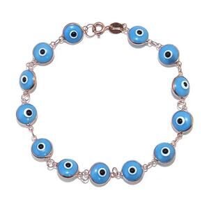 Savvy Cie Jewels Womens Blue 18K Rose Gold Vermeil Evil Eye Bracelet NWT